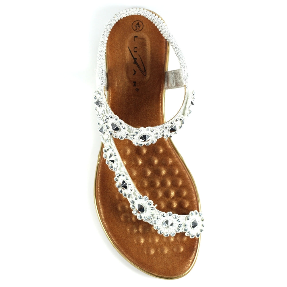 Lunar Charlotte Flower Toe Loop Sandal Silver