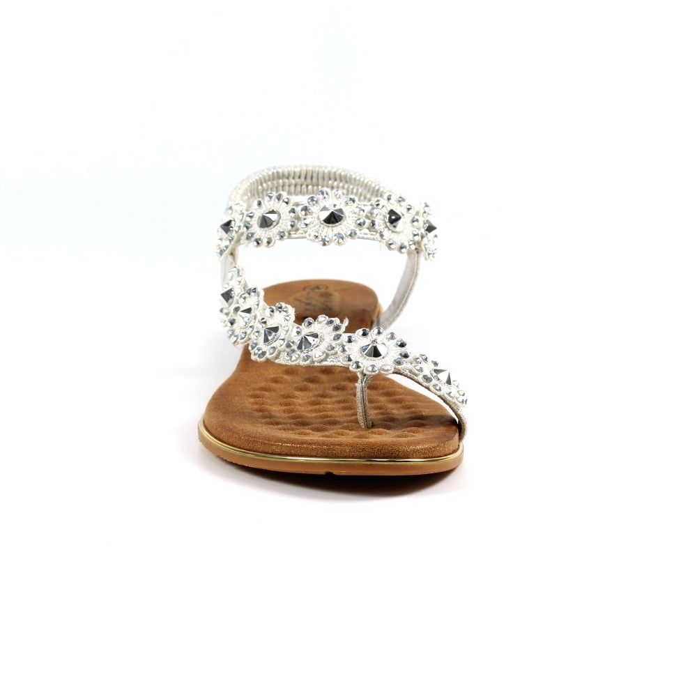 Lunar Charlotte Flower Toe Loop Sandal Silver