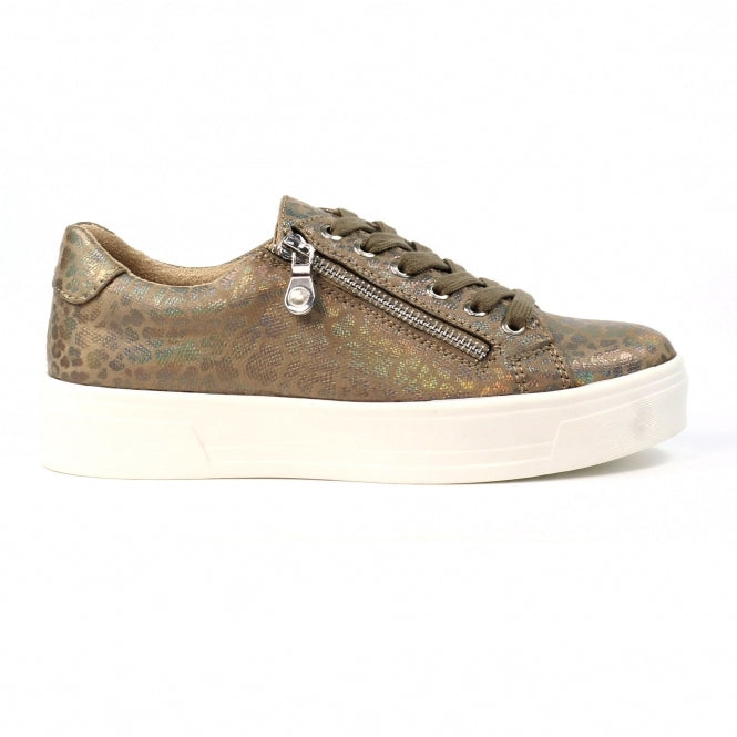 Lunar Charm Women's Low Profile Platform Sole Trainer Taupe Leopard Print