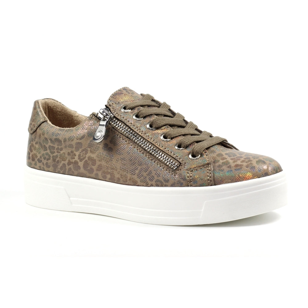 Lunar Charm Women's Low Profile Platform Sole Trainer Taupe Leopard Print