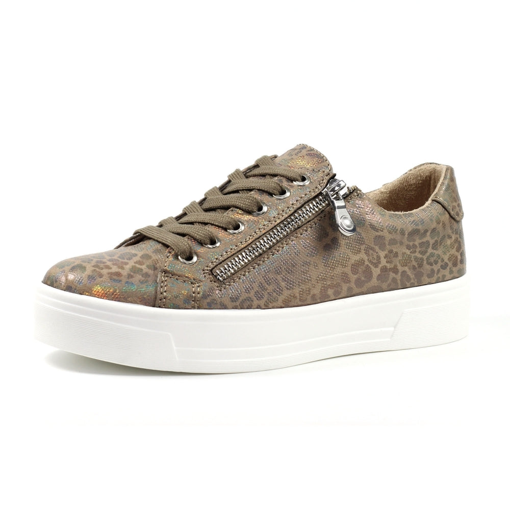 Lunar Charm Women's Low Profile Platform Sole Trainer Taupe Leopard Print