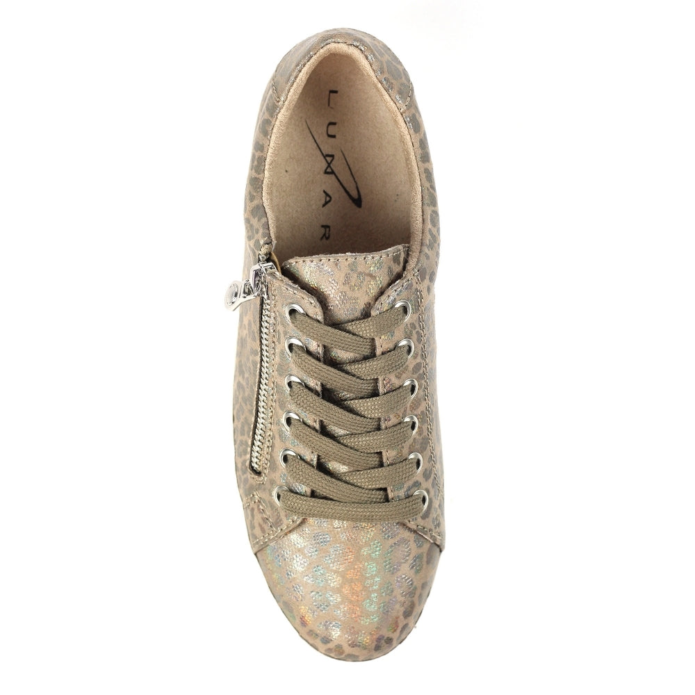 Lunar Charm Women's Low Profile Platform Sole Trainer Taupe Leopard Print