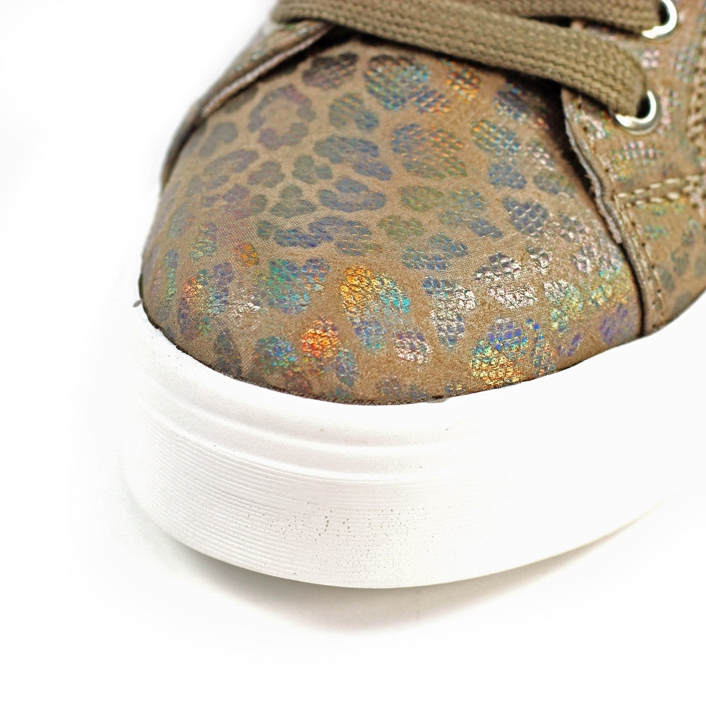 Lunar Charm Women's Low Profile Platform Sole Trainer Taupe Leopard Print