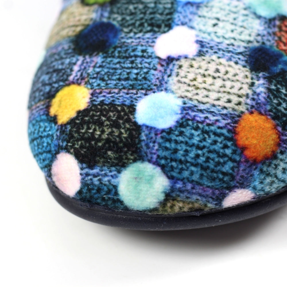 Lunar Crackle Women's Padded Insole Patterned Mule Slipper Pom Pom Effect MACHINE WASHABLE Blue