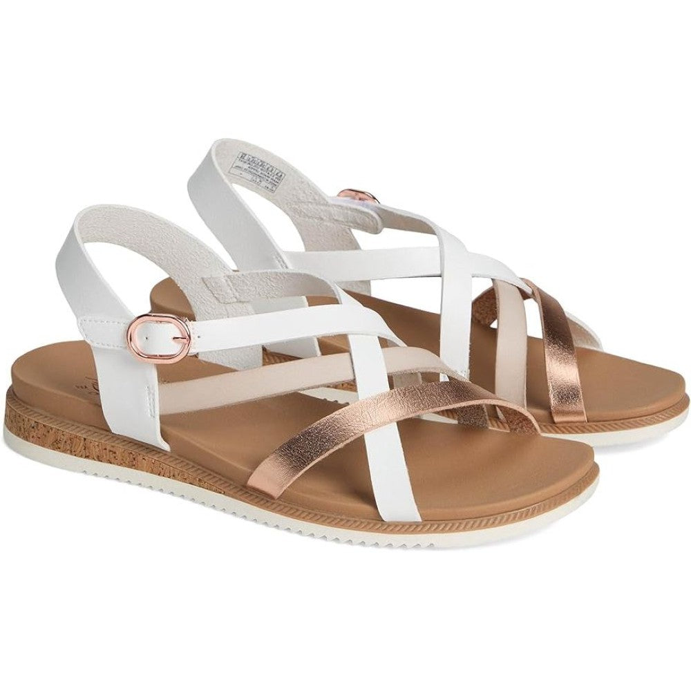 Skechers Bobs Desert Kiss Low Peak Rank Women's Ankle Strap Crossover Sandal White