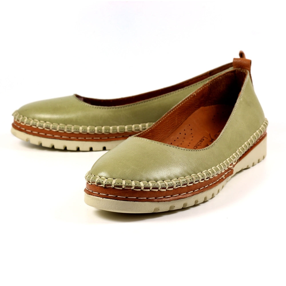 Lunar Dove Women's Slip On Leather Pump Khaki