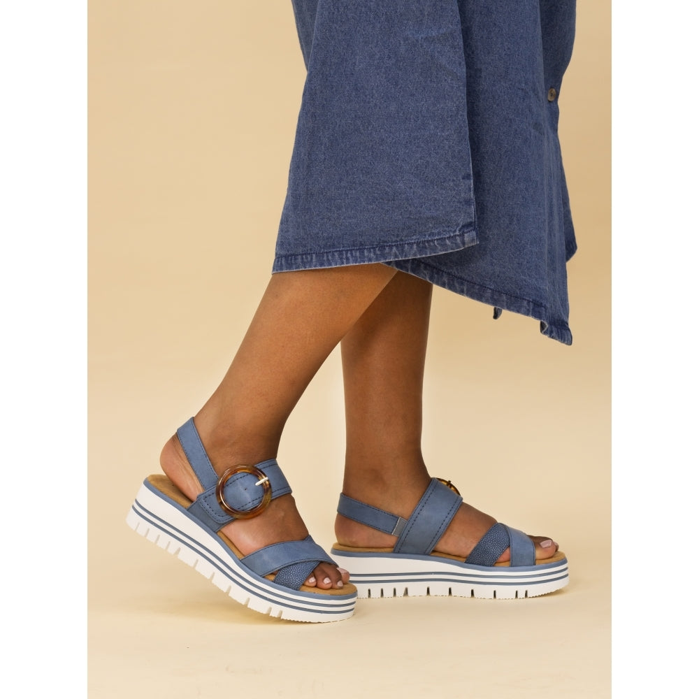 Lunar Elise Women's Chunky Sole Slingback Touch Fastening Strap Open Toe Sandal Mid Blue