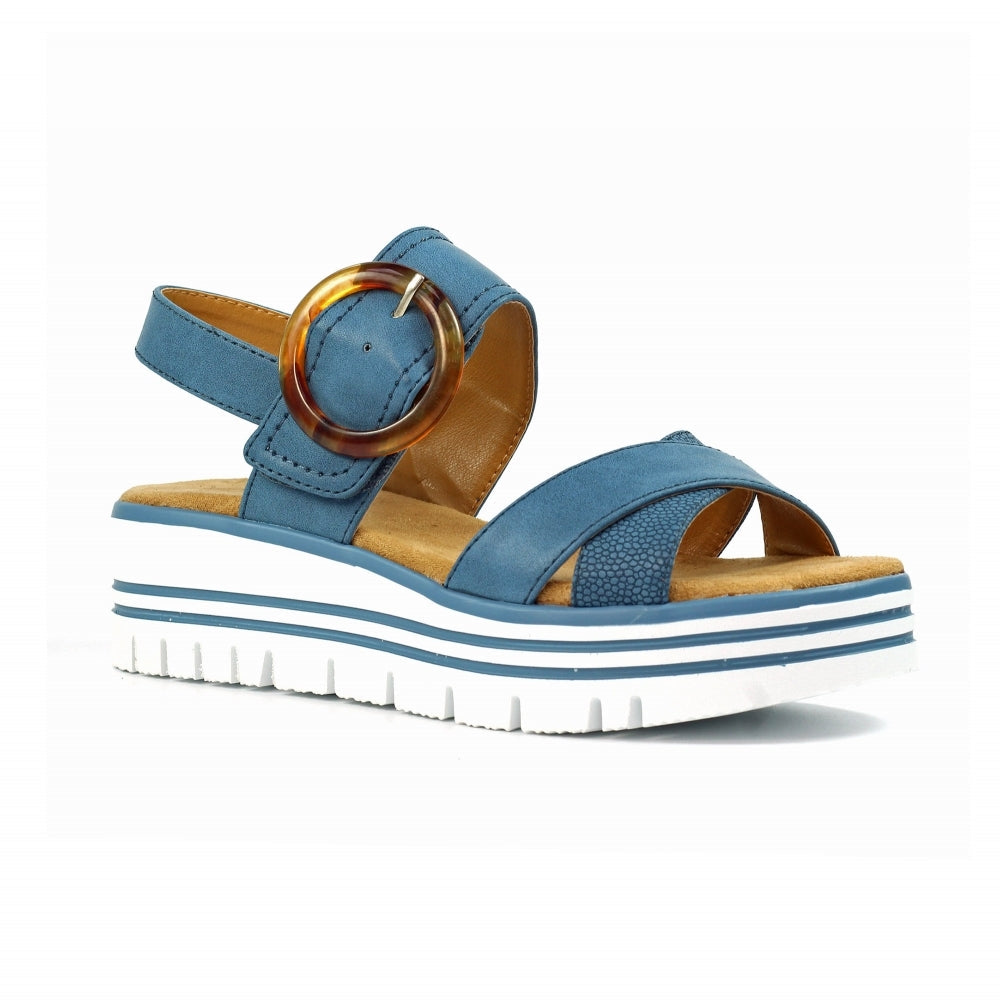 Lunar Elise Women's Chunky Sole Slingback Touch Fastening Strap Open Toe Sandal Mid Blue