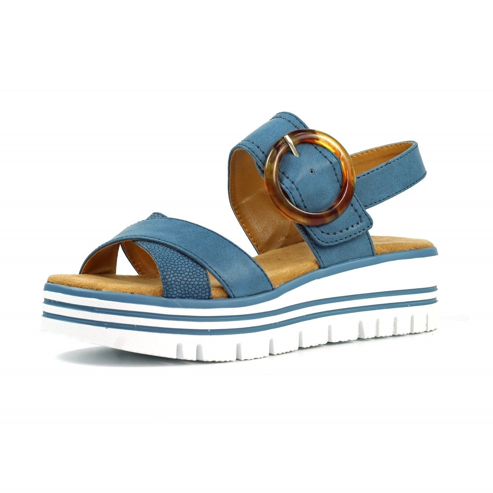 Lunar Elise Women's Chunky Sole Slingback Touch Fastening Strap Open Toe Sandal Mid Blue
