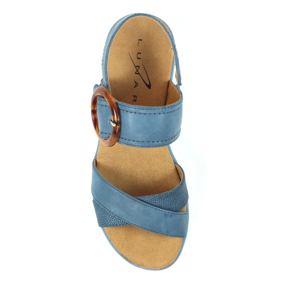 Lunar Elise Women's Chunky Sole Slingback Touch Fastening Strap Open Toe Sandal Mid Blue