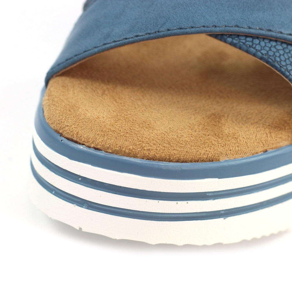 Lunar Elise Women's Chunky Sole Slingback Touch Fastening Strap Open Toe Sandal Mid Blue