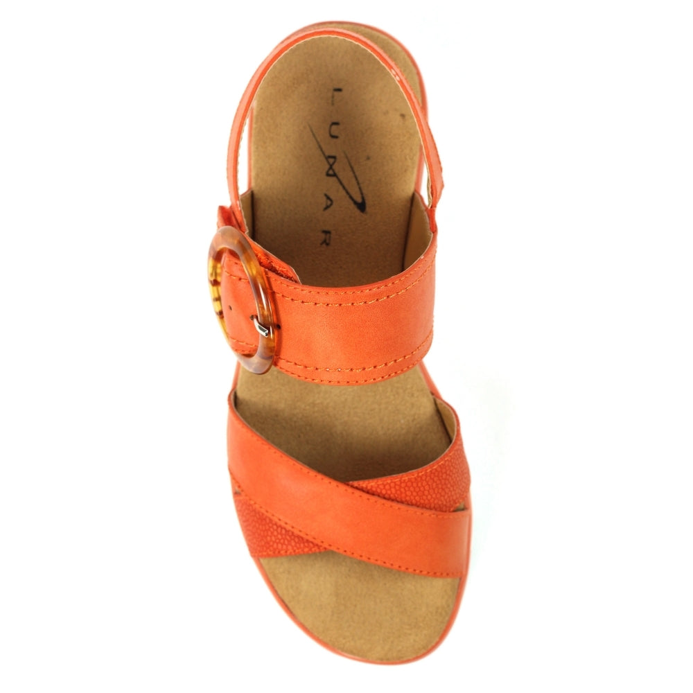 Lunar Elise Women's Chunky Sole Slingback Touch Fastening Strap Open Toe Sandal Orange