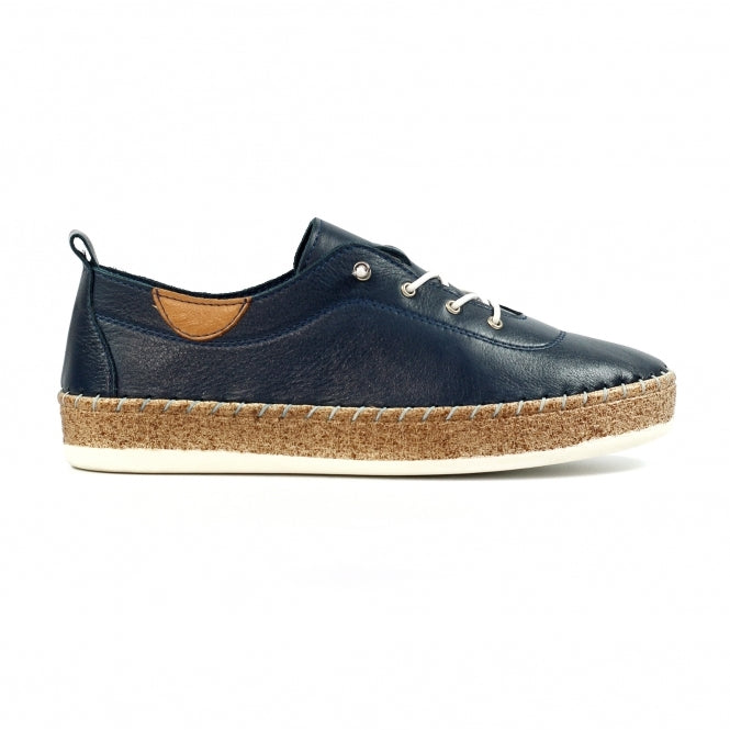 Lunar Evie Women's Leather Lace Up Plimsoll Navy Blue