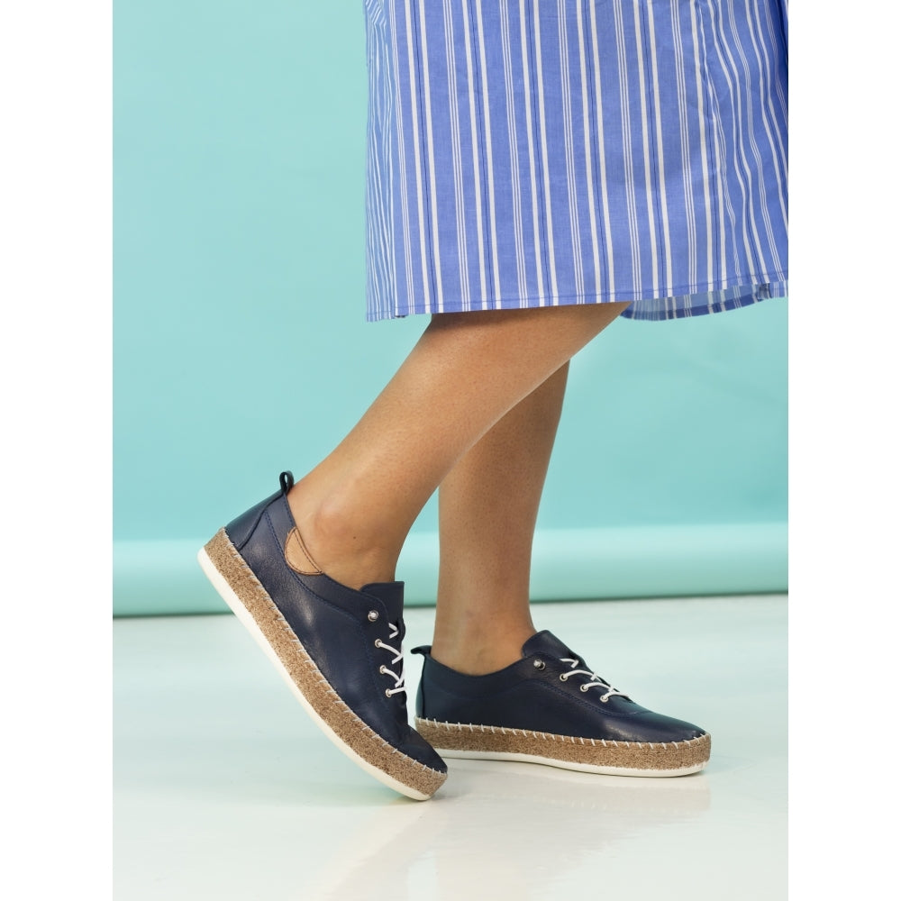 Lunar Evie Women's Leather Lace Up Plimsoll Navy Blue