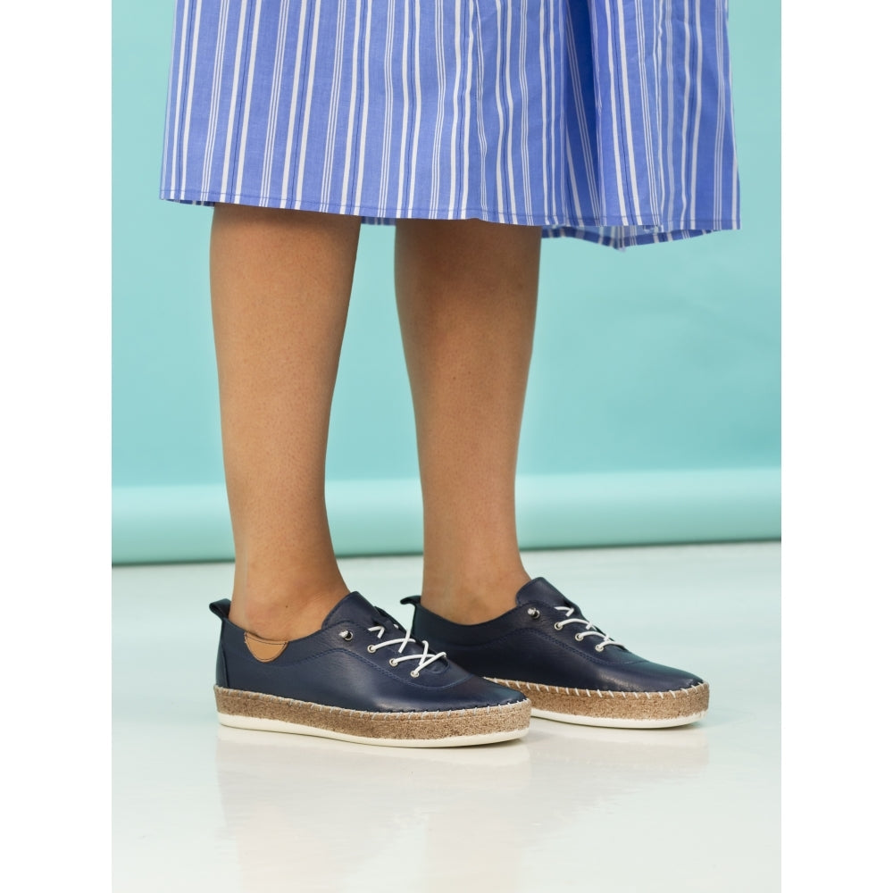 Lunar Evie Women's Leather Lace Up Plimsoll Navy Blue