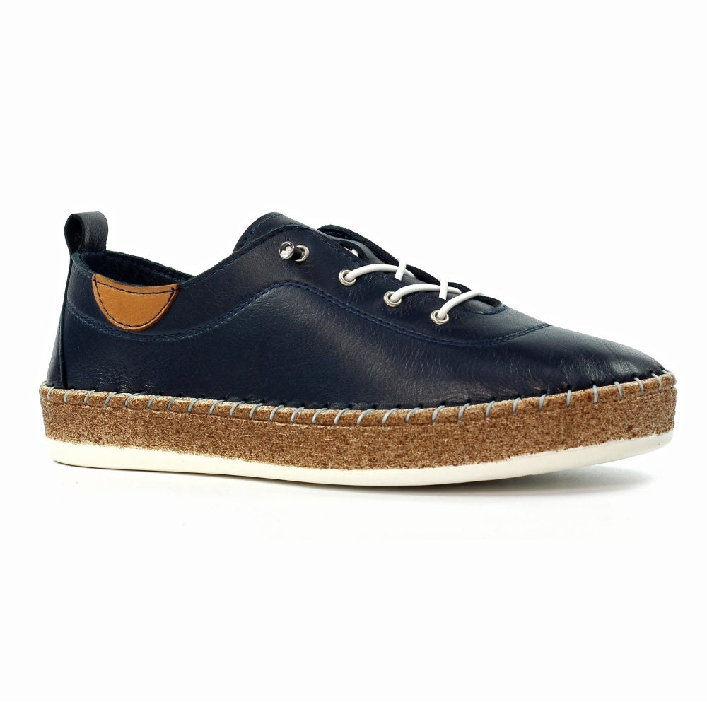Lunar Evie Women's Leather Lace Up Plimsoll Navy Blue