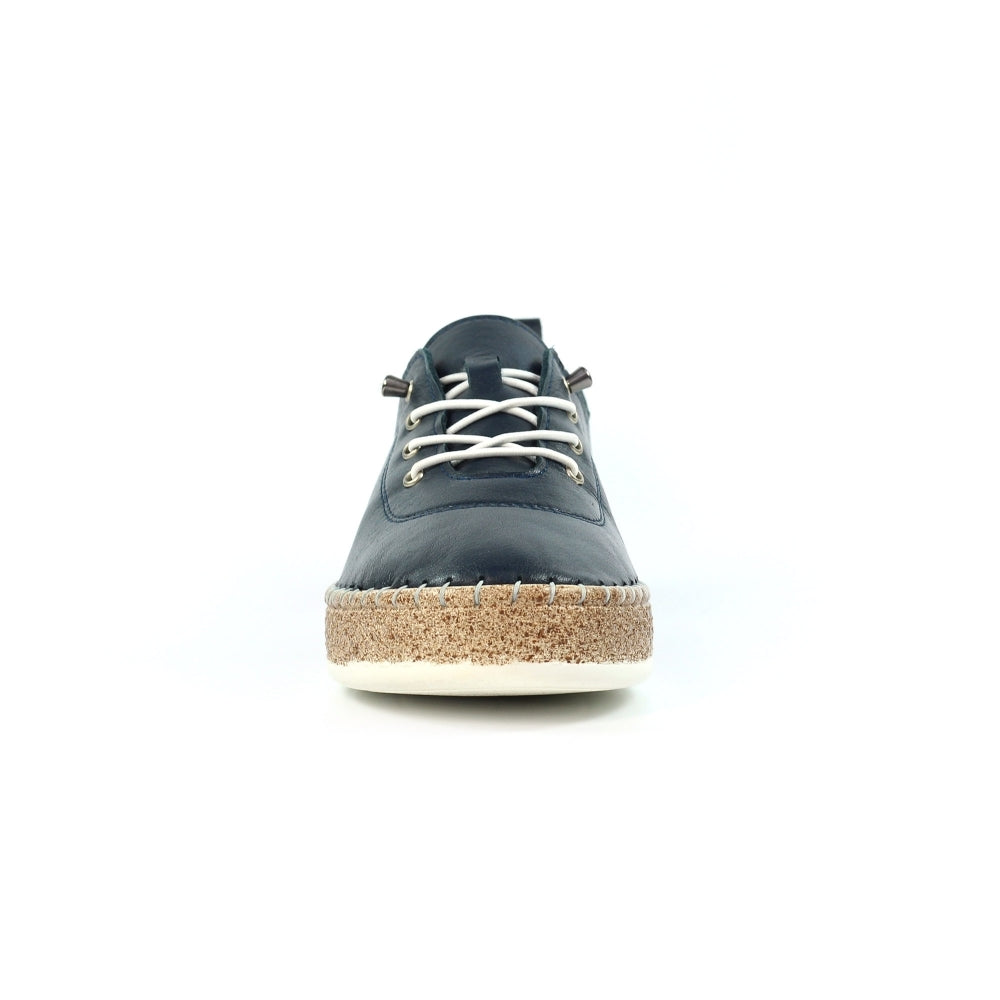 Lunar Evie Women's Leather Lace Up Plimsoll Navy Blue