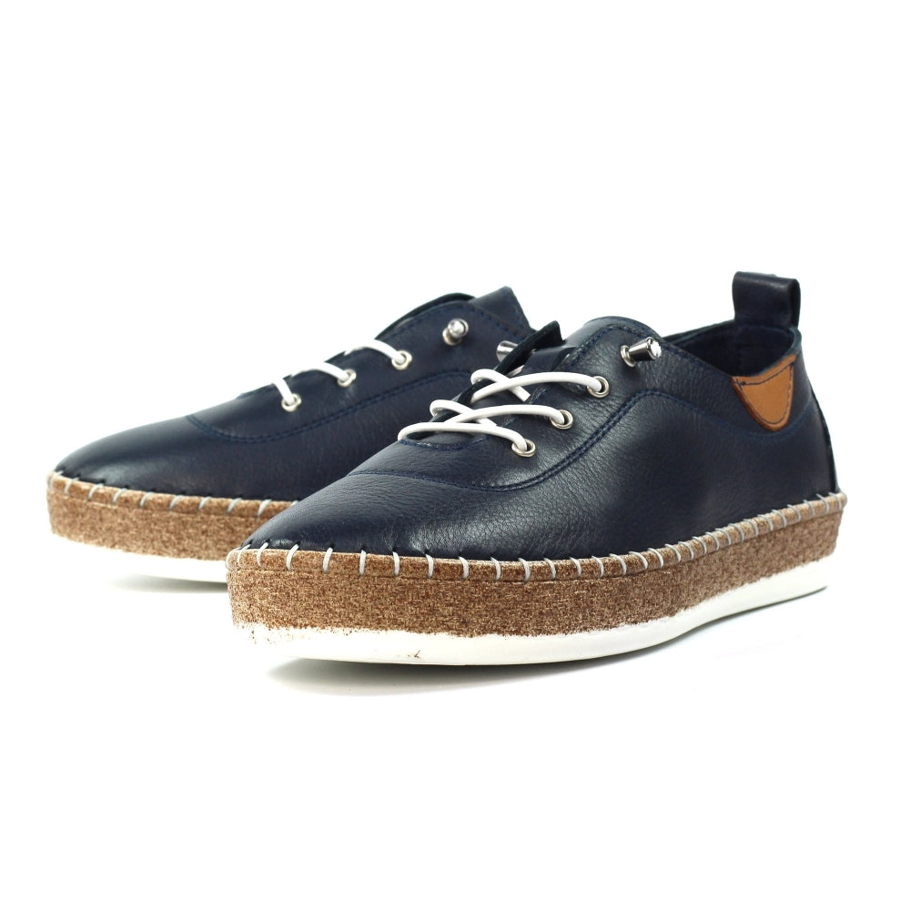 Lunar Evie Women's Leather Lace Up Plimsoll Navy Blue
