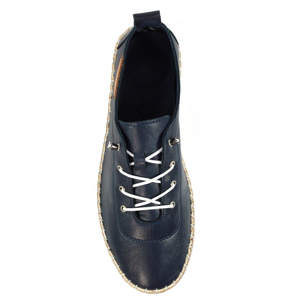 Lunar Evie Women's Leather Lace Up Plimsoll Navy Blue