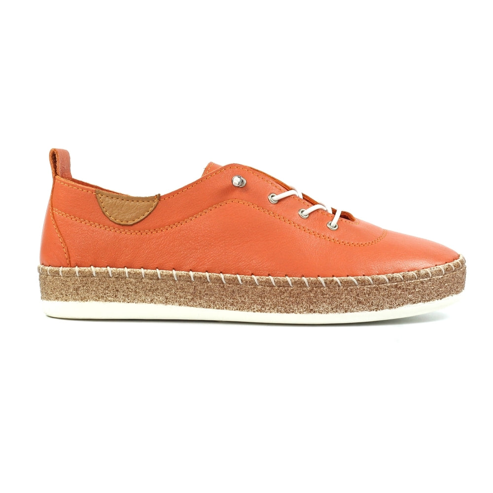 Lunar Evie Women's Leather Lace Up Plimsoll Orange