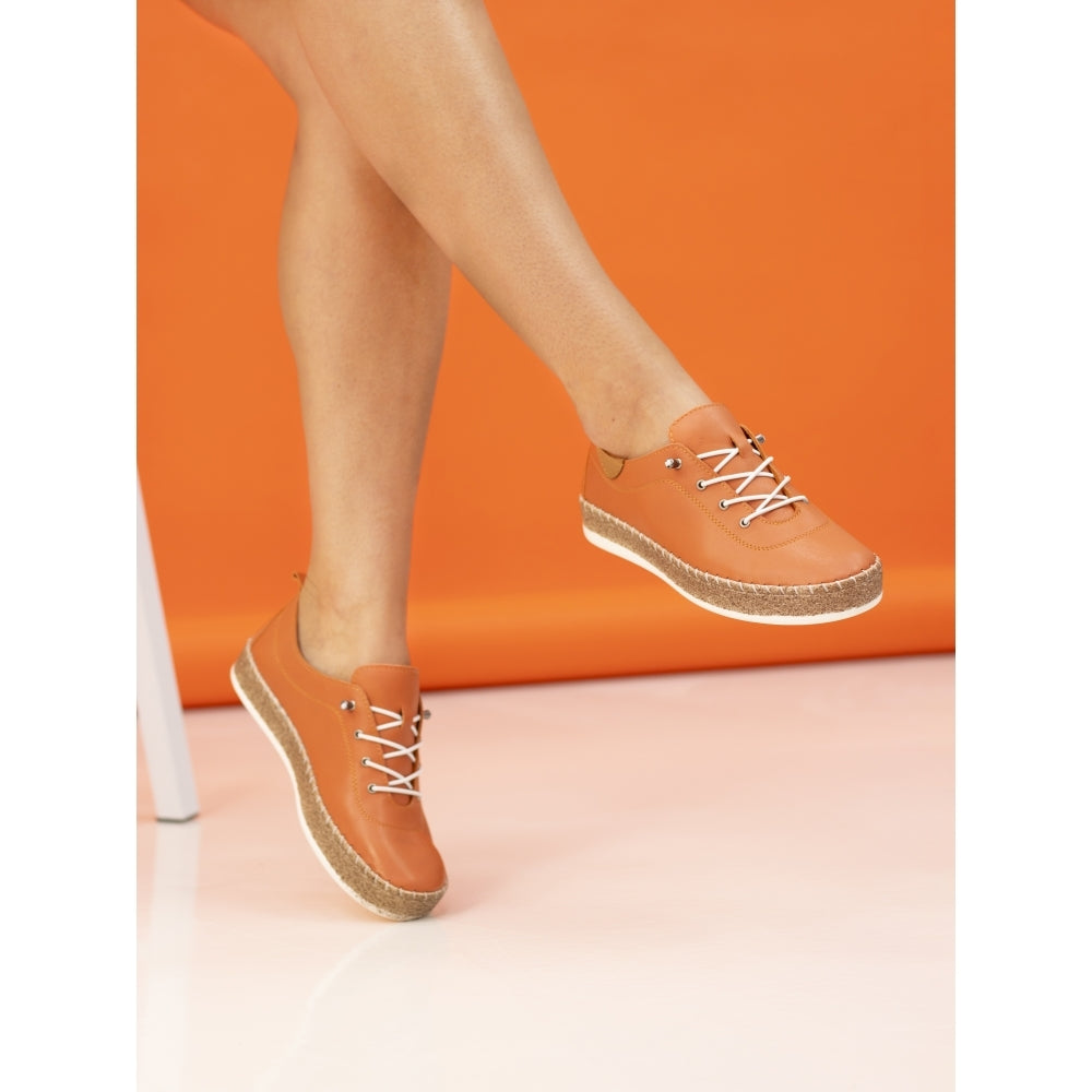 Lunar Evie Women's Leather Lace Up Plimsoll Orange