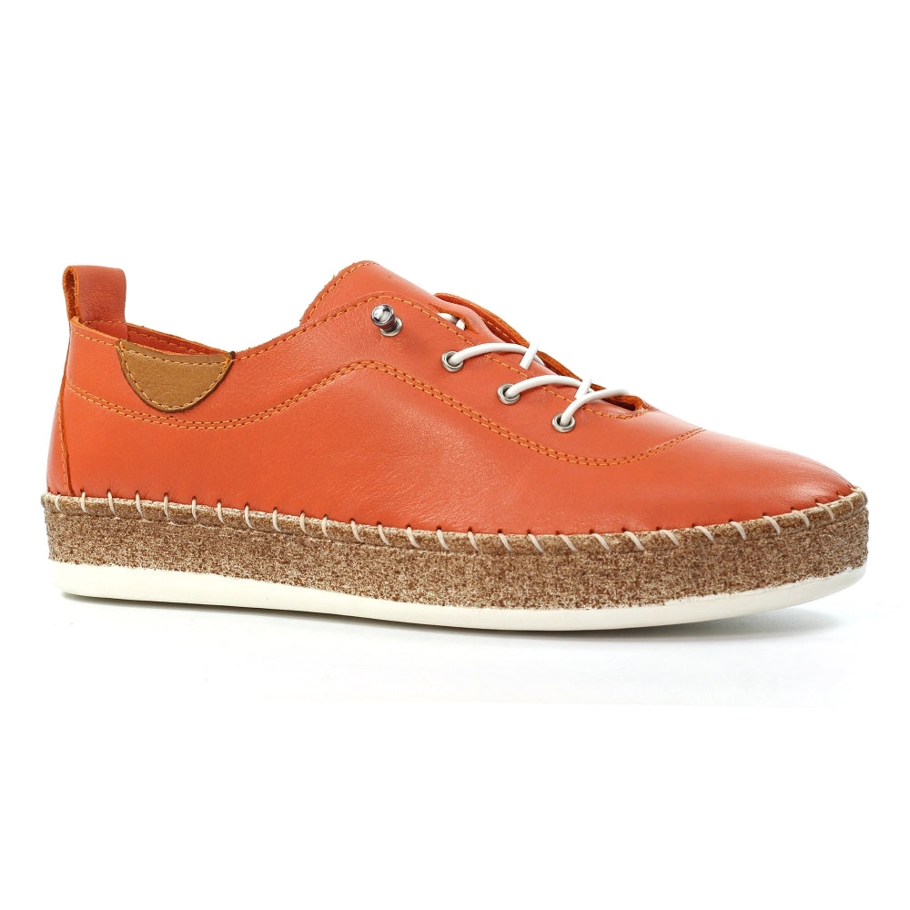 Lunar Evie Women's Leather Lace Up Plimsoll Orange