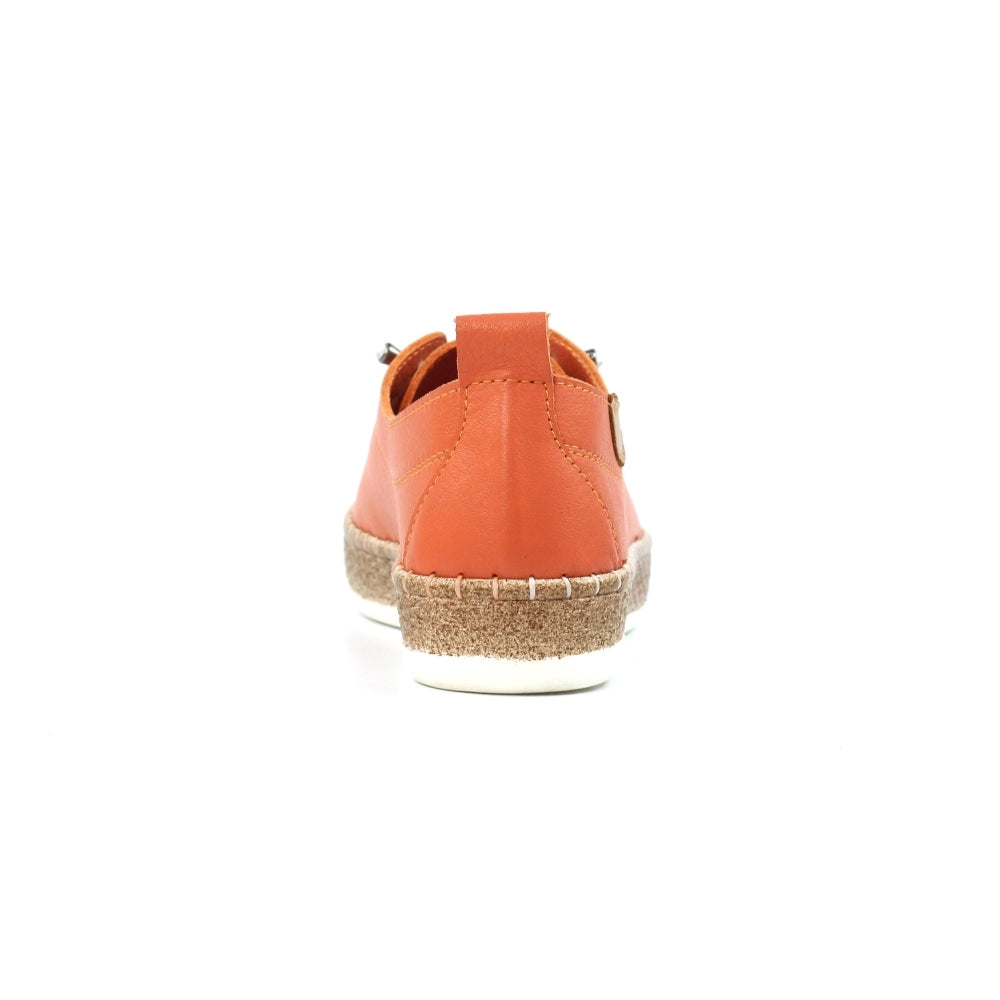 Lunar Evie Women's Leather Lace Up Plimsoll Orange
