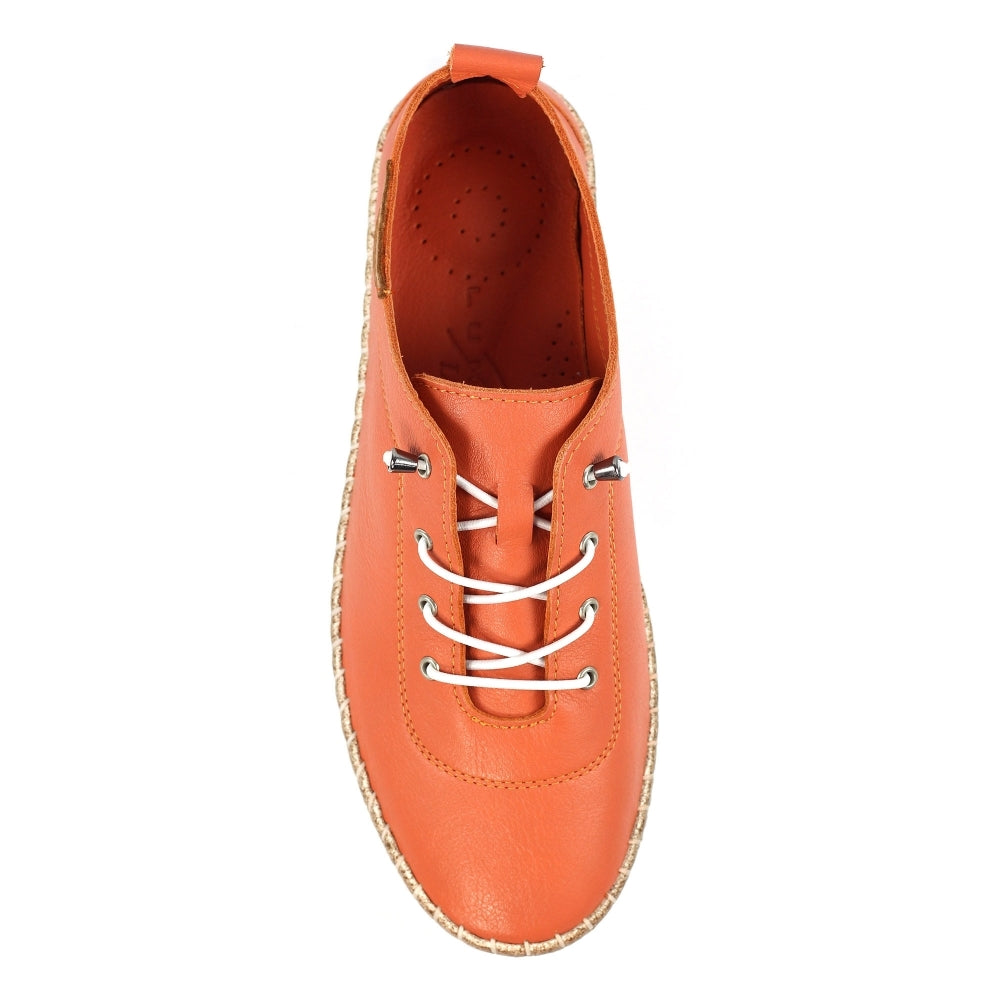 Lunar Evie Women's Leather Lace Up Plimsoll Orange