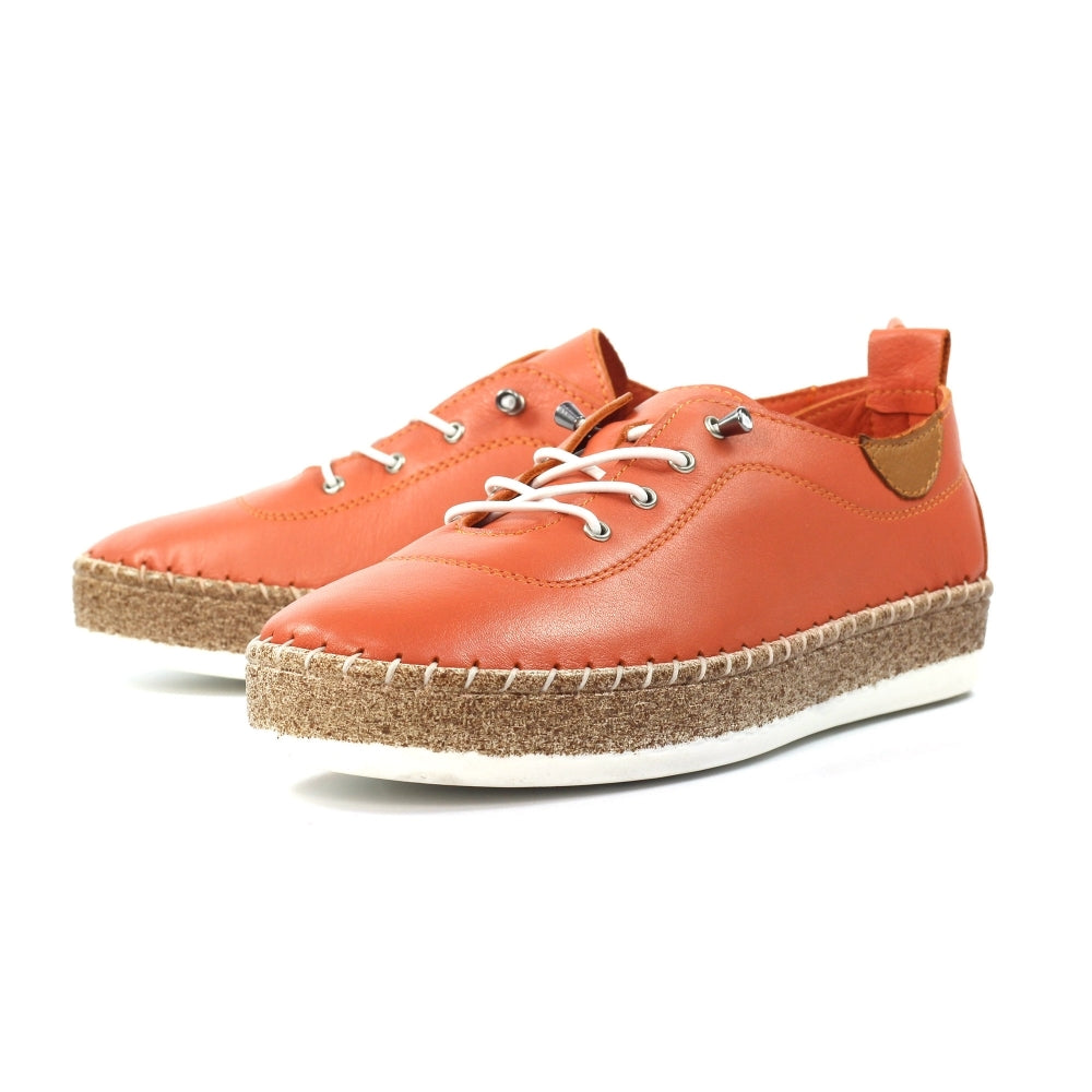 Lunar Evie Women's Leather Lace Up Plimsoll Orange