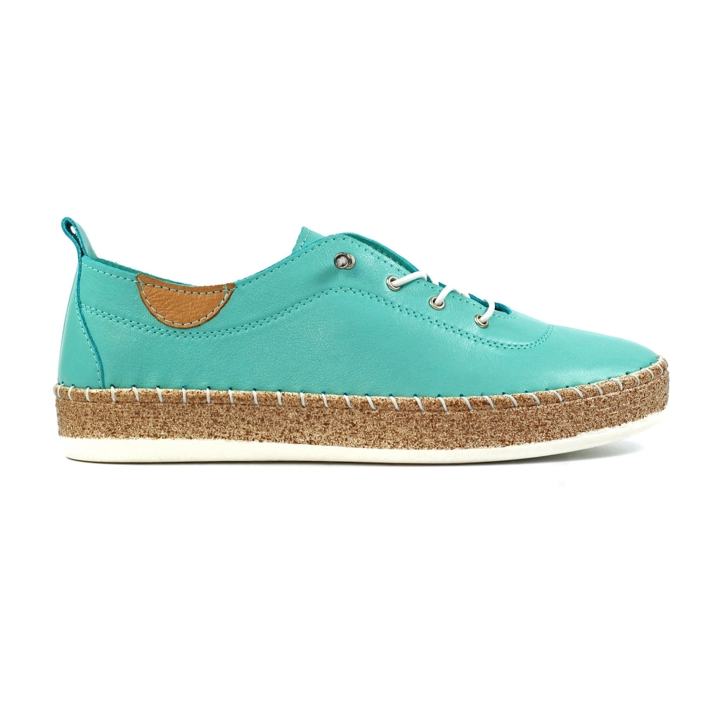 Lunar Evie Women's Leather Lace Up Plimsoll Turquoise