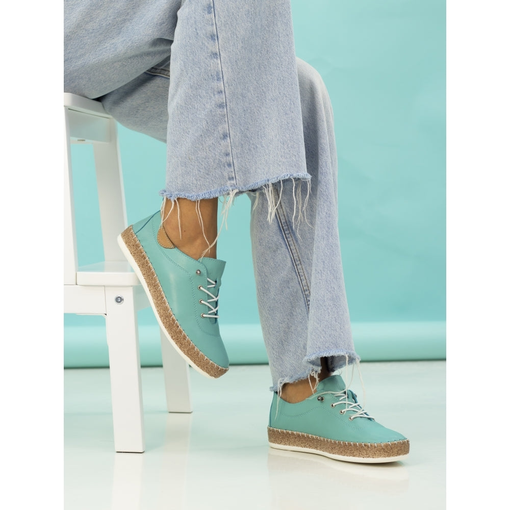 Lunar Evie Women's Leather Lace Up Plimsoll Turquoise