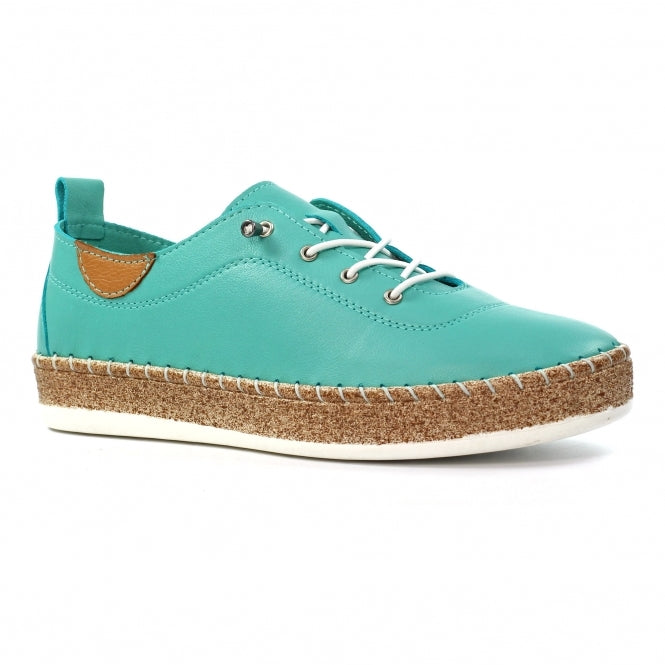 Lunar Evie Women's Leather Lace Up Plimsoll Turquoise