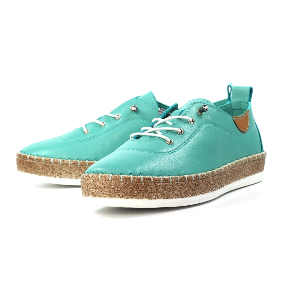 Lunar Evie Women's Leather Lace Up Plimsoll Turquoise