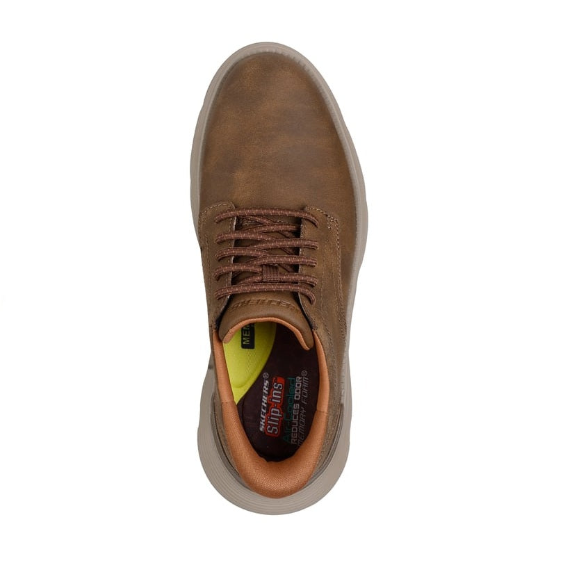 Skechers Garza Duran Men's Lightweight Lace Up Slip-In Leather Trainer Taupe