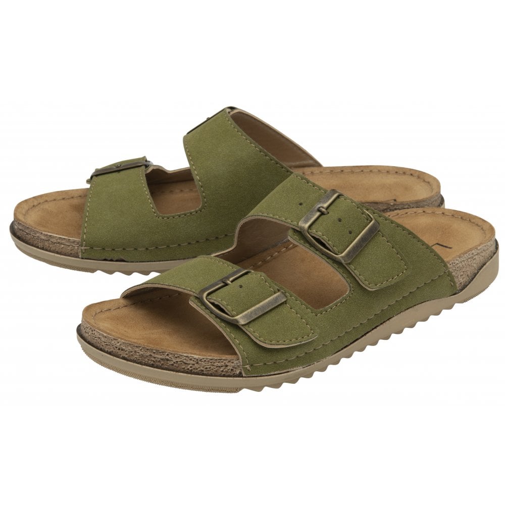 Lotus Trento Women's Twin Strap Slider Mule Sandal Green