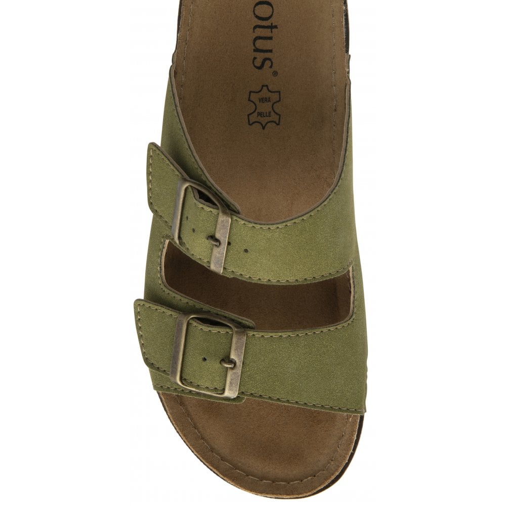 Lotus Trento Women's Twin Strap Slider Mule Sandal Green