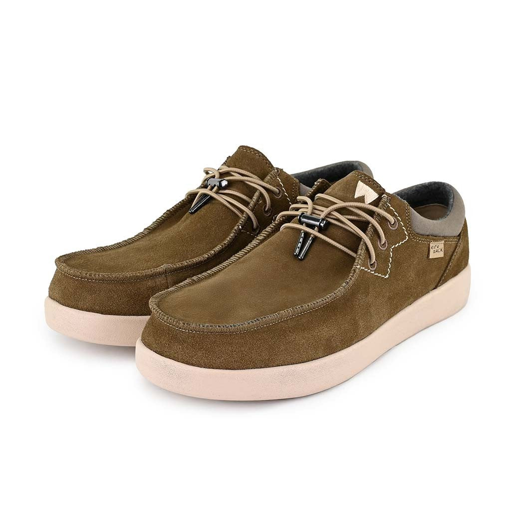 KickBack Haven Suede Men's Elasticated Lace Lightweight Slip On Shoe Khaki