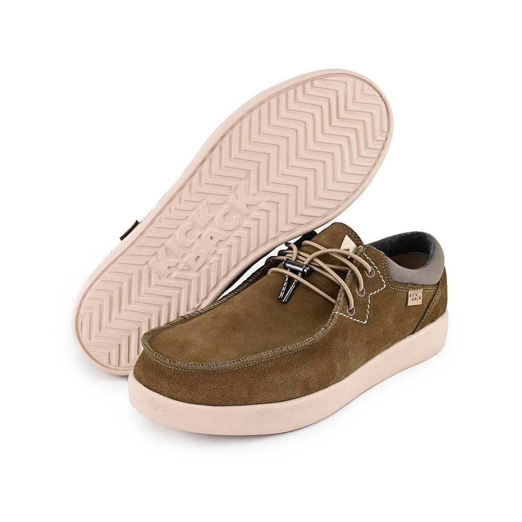 KickBack Haven Suede Men's Elasticated Lace Lightweight Slip On Shoe Khaki