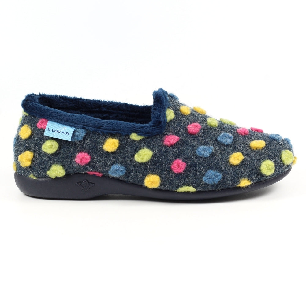 Lunar Helix Women's Slip On Polka Dot Machine Washable Slipper Blue