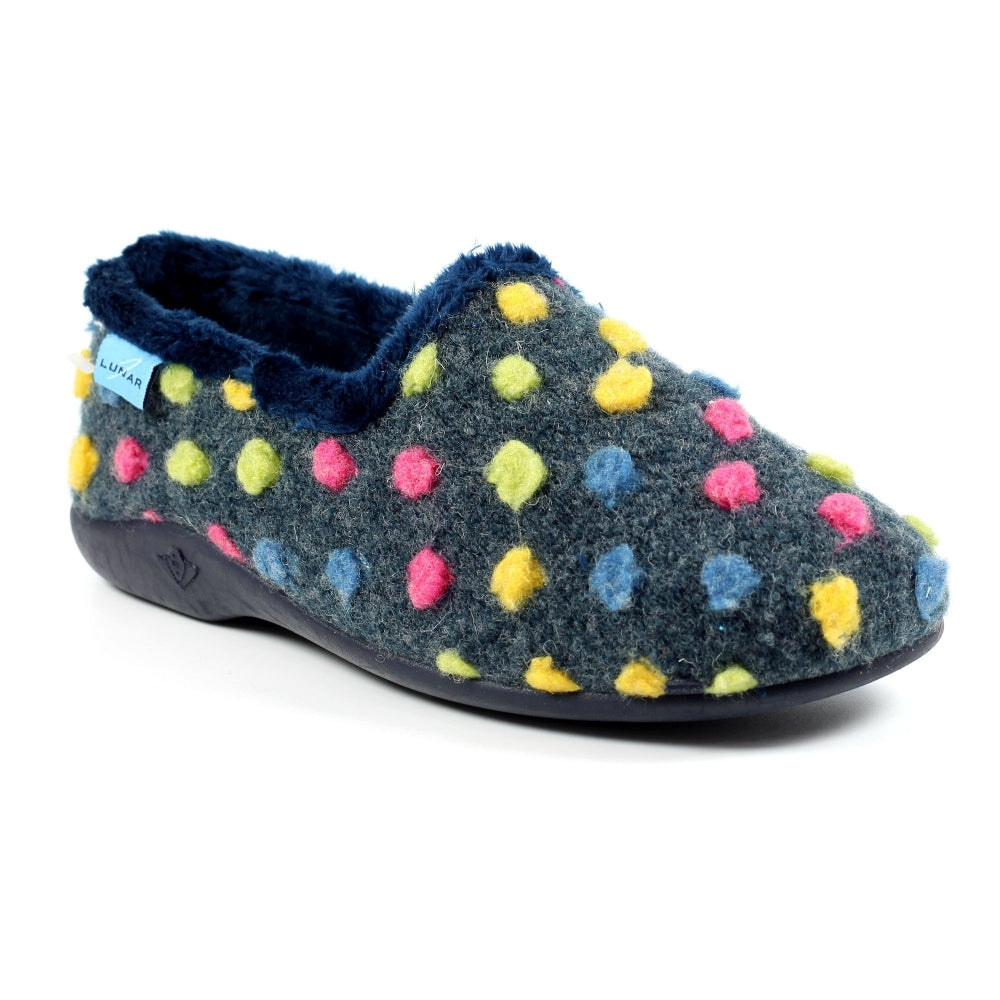 Lunar Helix Women's Slip On Polka Dot Machine Washable Slipper Blue