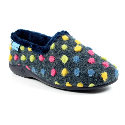 Lunar Helix Women's Slip On Polka Dot Machine Washable Slipper Blue