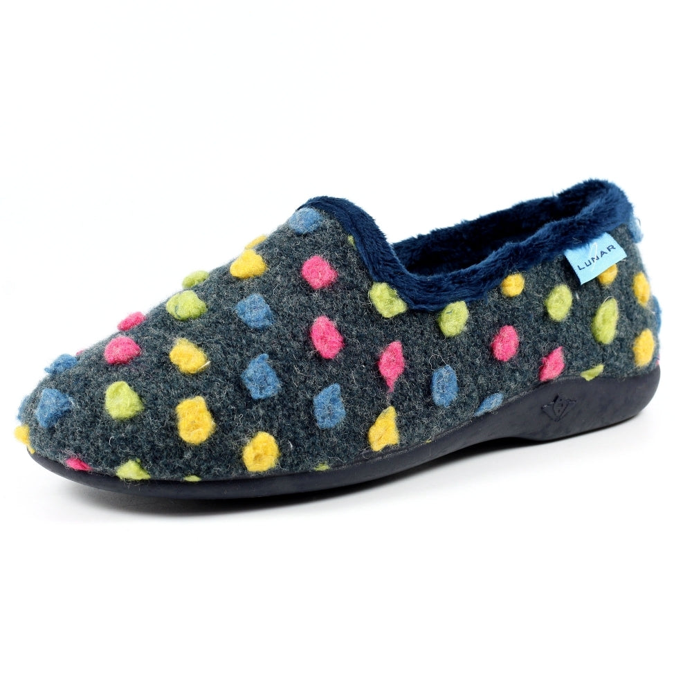 Lunar Helix Women's Slip On Polka Dot Machine Washable Slipper Blue