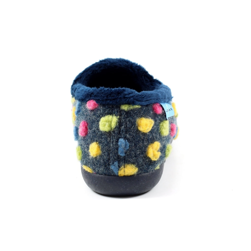 Lunar Helix Women's Slip On Polka Dot Machine Washable Slipper Blue