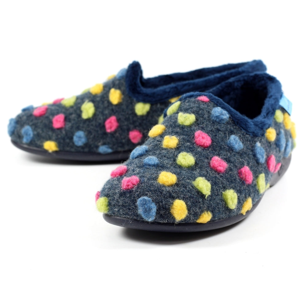 Lunar Helix Women's Slip On Polka Dot Machine Washable Slipper Blue