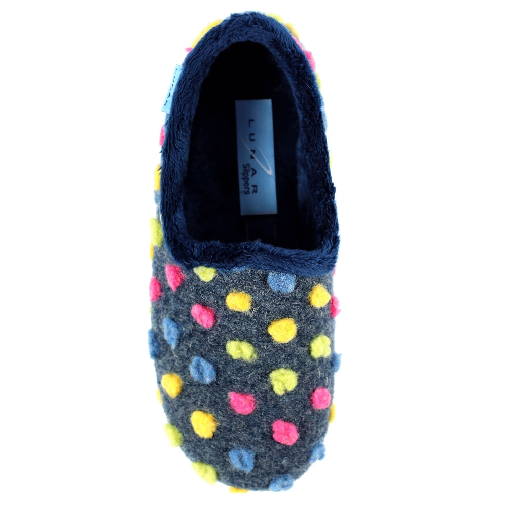 Lunar Helix Women's Slip On Polka Dot Machine Washable Slipper Blue