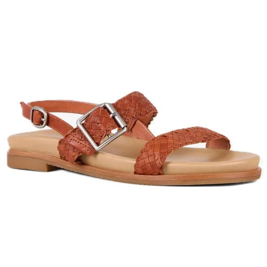Emu Hyams Women's Cushioned Leather Cross Weave Buckle Sandal Tan