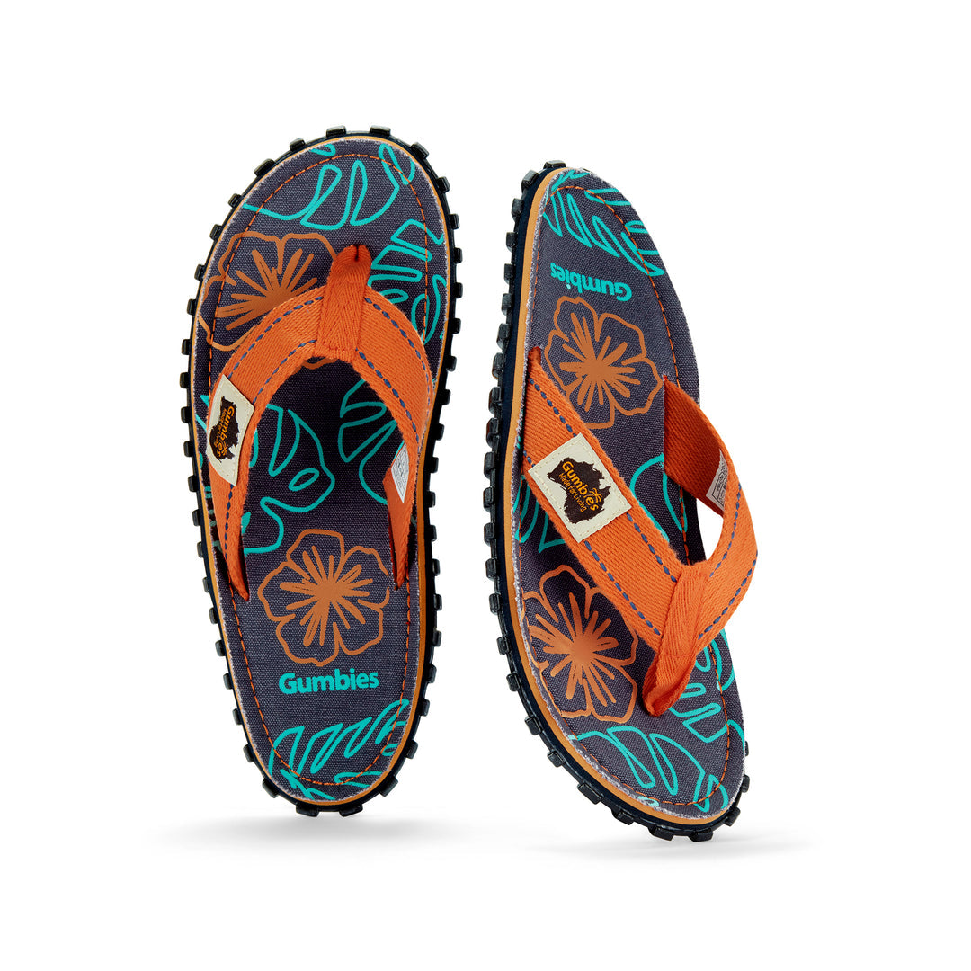 Gumbies Islander Women's Recycled Rubber Flip Flop Orange Hibiscus