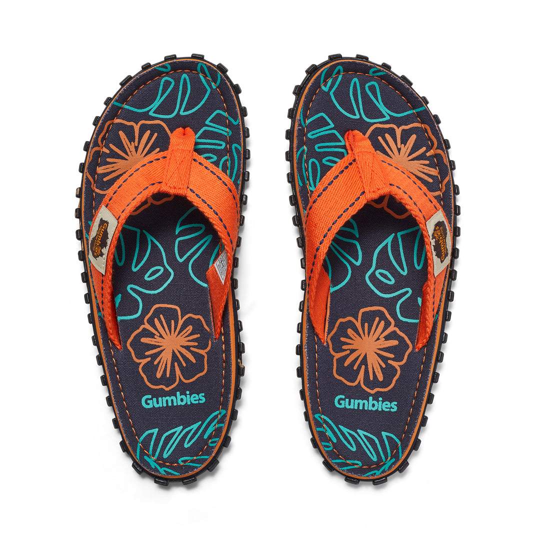 Gumbies Islander Women's Recycled Rubber Flip Flop Orange Hibiscus