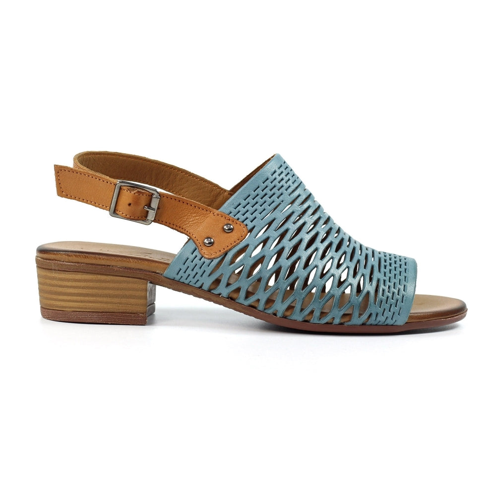 Lunar Jessica Women's Leather Block Heel Slingback Sandal Blue