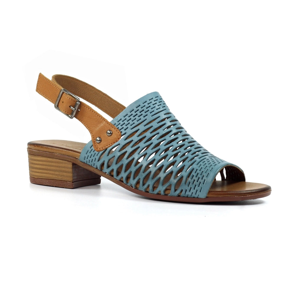 Lunar Jessica Women's Leather Block Heel Slingback Sandal Blue